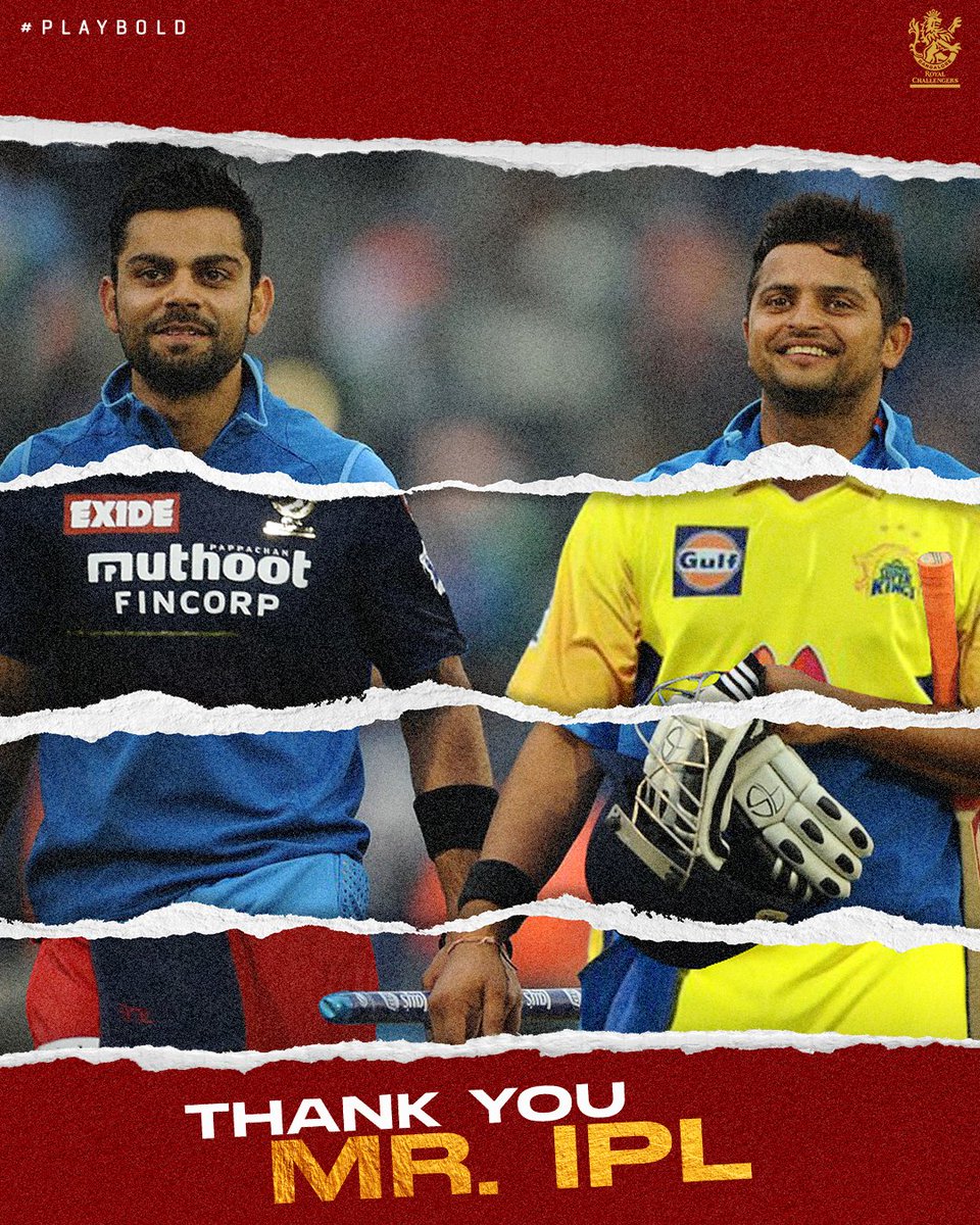 RCBTweets's tweet photo. From important knocks for #TeamIndia to memorable battles in the #IPL, it has been a pleasure watching you play, @ImRaina! 🙌🏻

Congratulations on a brilliant career and all the best for this next stage in your life. 👏🏻👏🏻

#PlayBold #ThankYouSureshRaina https://t.co/uUFY7yTHQG