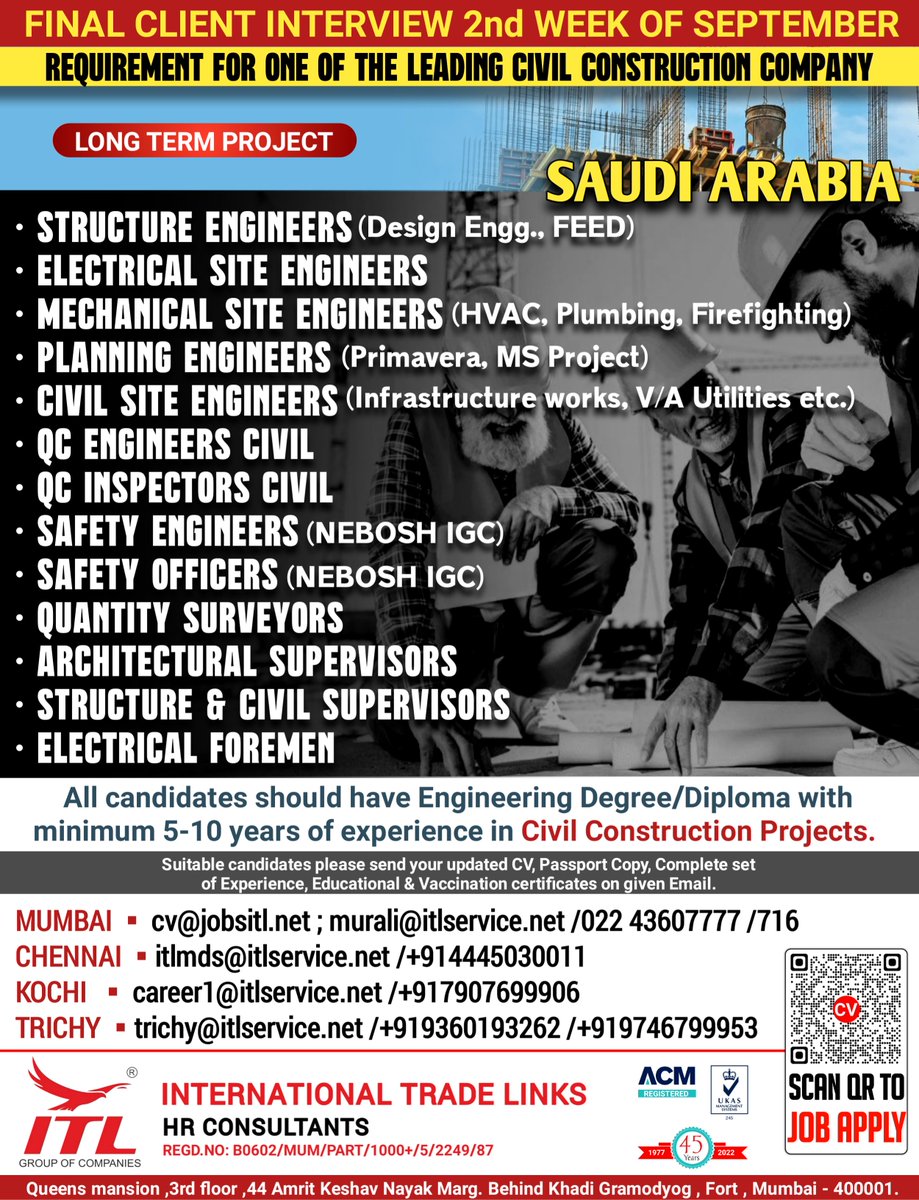 ItlJobs's tweet photo. JOB VACANCY FOR #saudiarabia
CLICK ON LINK TO APPLY JOB > https://t.co/t4H7IxSbKZ
Learn more :
https://t.co/Q5kFvSkQ3y

#civilengineering #civilconstruction #civilprojects #construction #engineer #longtremprojects  #career #jobhunt #employment #jobposting #hr #work #staffing https://t.co/KykKJsFww7