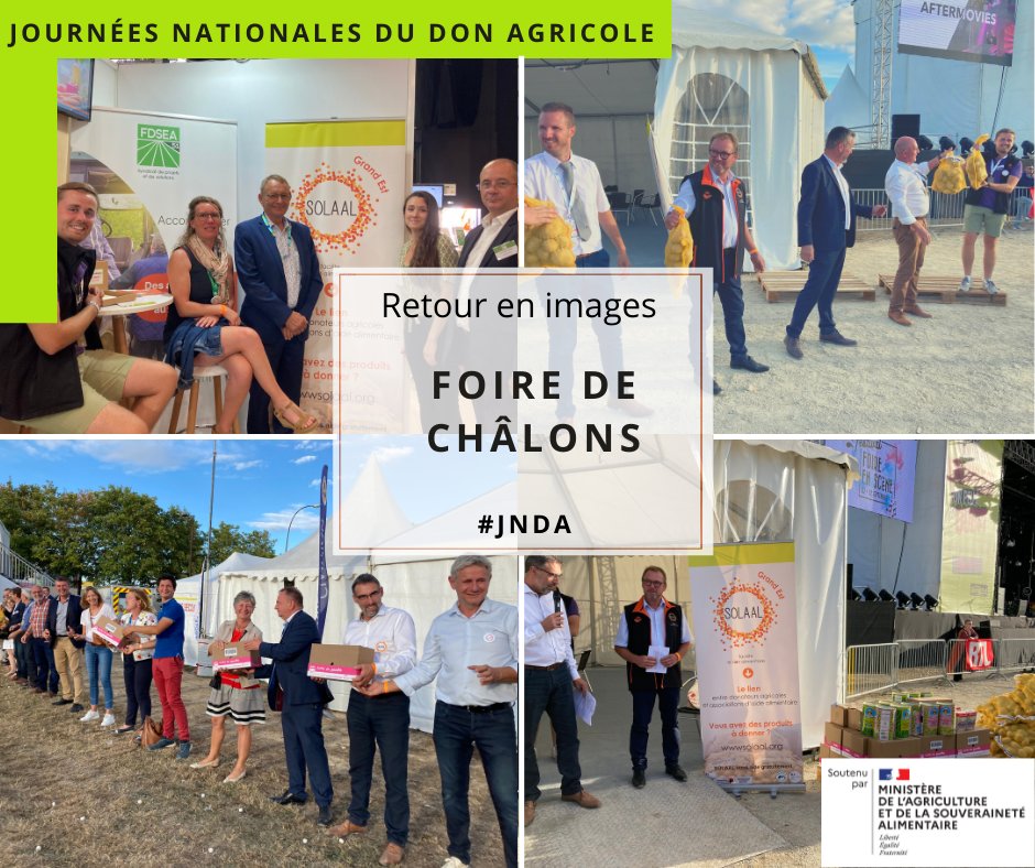 [#JNDA] #DonAgricole
450 kg de dons à l'occasion des 1 an de <a href="/SOLAALGrandEst/">SOLAAL Grand Est</a> à la <a href="/foiredechalons/">Foire de Châlons</a> !
Merci aux participants et aux donateurs pour cette chaîne de dons au profit de la <a href="/BanqueAlim51/">Banque Alimentaire Marne</a> !
<a href="/JeunesAgri51/">Jeunes Agriculteurs Marne</a> @fdsa51 <a href="/GRDF/">GRDF</a> @groupama <a href="/CarrefourFrance/">Carrefour</a> <a href="/CreditAgricole/">Crédit Agricole</a> @MSA085155