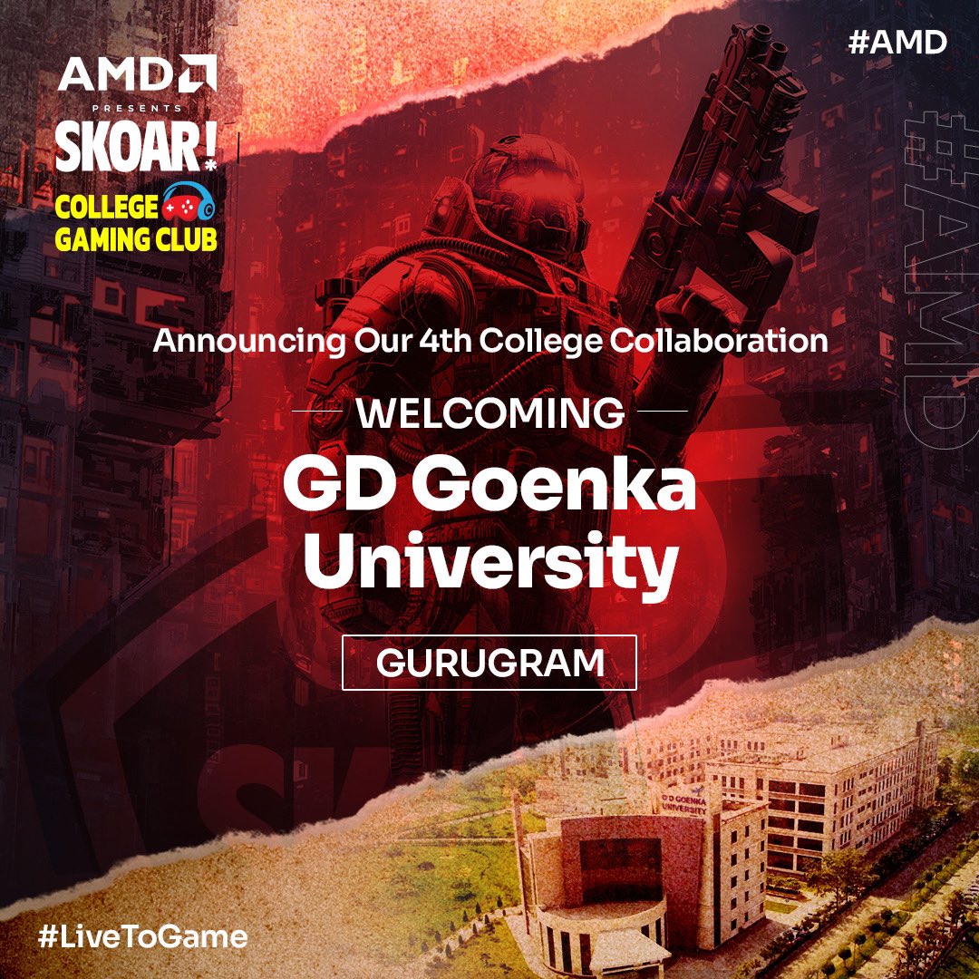 digitindia's tweet photo. Announcing our 4th College collaboration - GD Goenka University, Gurugram joins SKOAR! College Gaming Club - powered by AMD! Watch the action live on our YouTube channel on 7-Sep
#SCGC #LiveToGame #SKOAR! #AMD #ryzen #radeon #togetherweadvance #gaming #ryzenshine #risewithryzen https://t.co/DFfROMWL0z