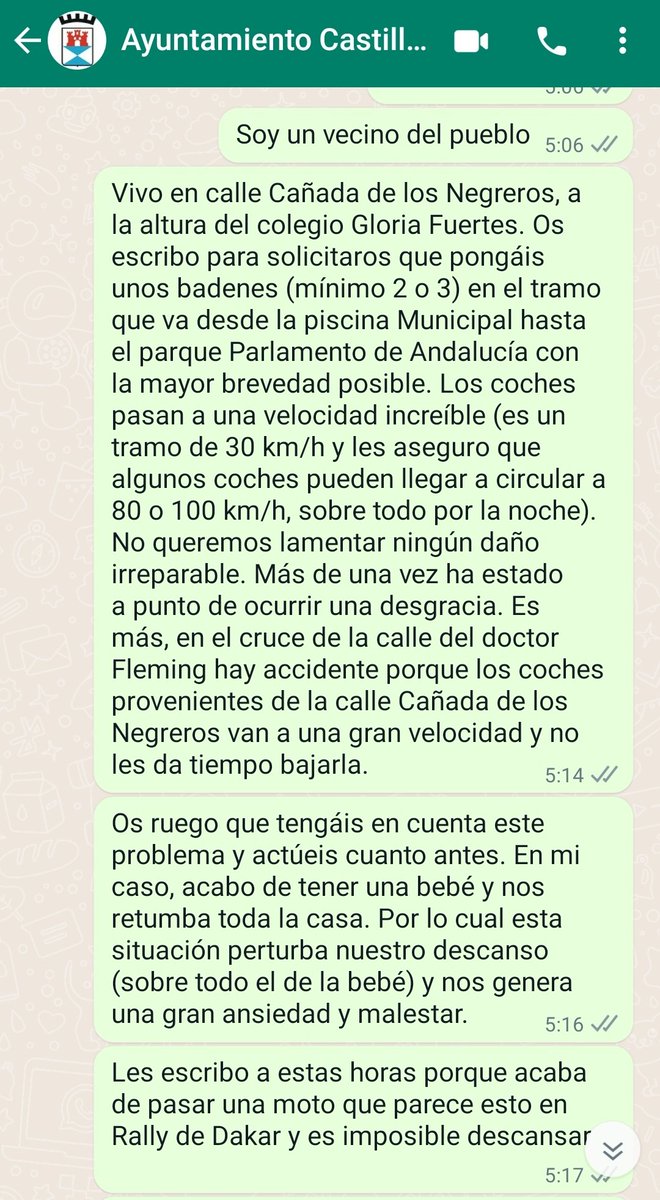 Hamza_Khalifi's tweet photo. @CastillejaCta @Ayto_Sevilla @AndaluciaJunta ¿CUÁNDO VA A PONER UNOS BADENES EL @CastillejaCta en la Calle Cañada de los Negreros? ¿Cuando maten a un niño saliendo del cole? ACABAN DE ATROPELLAR AL PERRO DE MI VECINO. UNA SOLUCIÓN YA! LLEVAMOS AÑOS PIDIENDO ESO AL AYUNTAMIENTO!! https://t.co/CB0DZPedmW