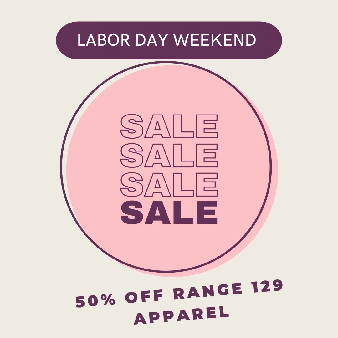 Goodbye summer, hello fall! We are running a clearance sale on our apparel! 50% off!! Come on in and check it out! #range129