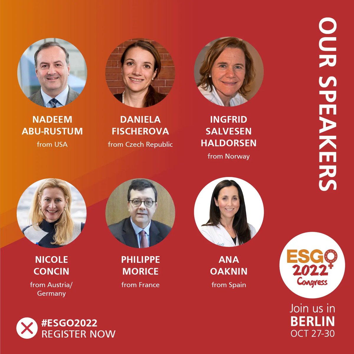 Hear the top experts in the field of gynaecological oncology speak at ESGO2022!  
Register now: buff.ly/3sbiQs4  

@Oncoalert <a href="/ENYGO_official/">European Network of Young Gynae Oncologists</a> 
#ESGO #gynonc #gynaeconology #oncology #ESGO2022 #gyneoncologist #gynecancers #berlin #oncoalert #ESGOEngage