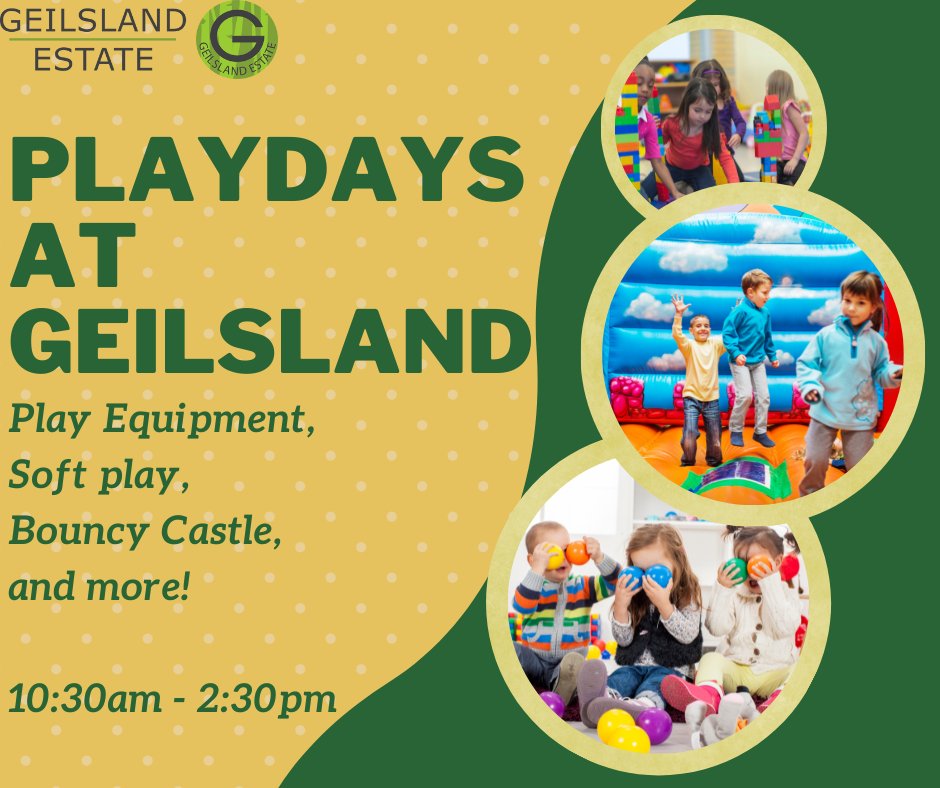 Our playdays at Geilsland are back tomorrow!😍 Pop along anytime between 10:30am and 2:30pm and play to your heart's content💚  #PlaydaysAtGeilsland
