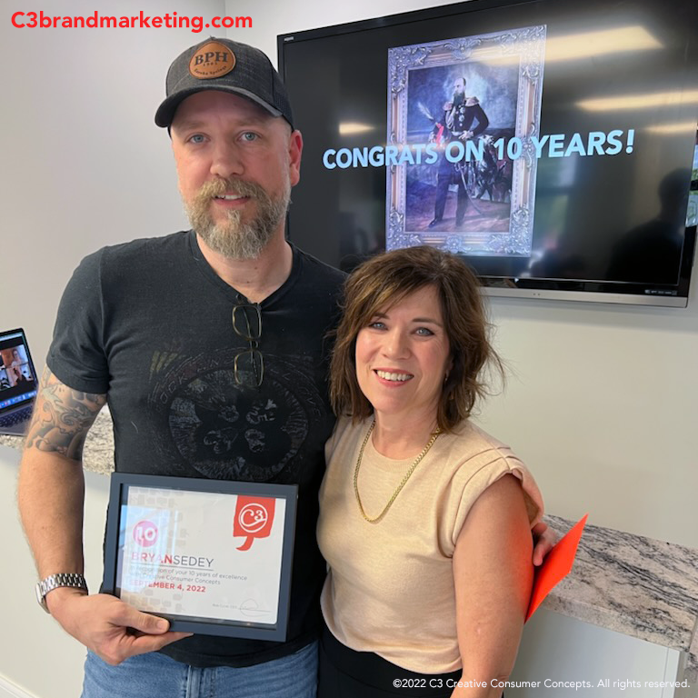 C3Lab's tweet photo. C3 is proud to recognize 10 years of creativity, hard work and service from creative director, Bryan Sedey. Here's to 10 more! https://t.co/3CTKIaMYvG