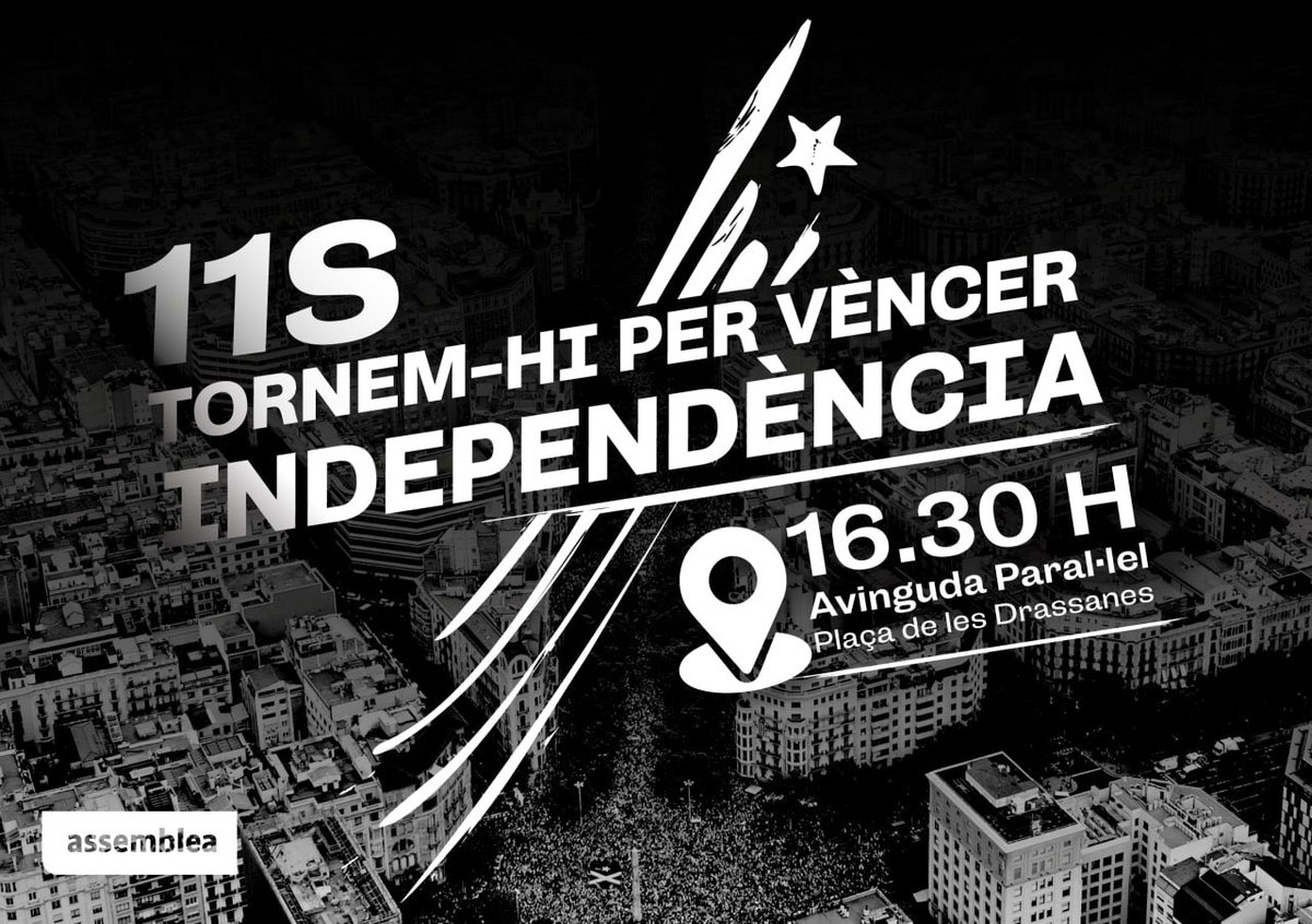 ⬛️⬜️ Tornem-hi per vèncer. Independència. Aquest és el lema de la manifestació per a la Diada d'enguany. Tothom que s'hi senti identificat serà benvingut.

Per desè any consecutiu pretenem unir totes les forces de l'independentisme en una mobilització unida, forta i contundent.