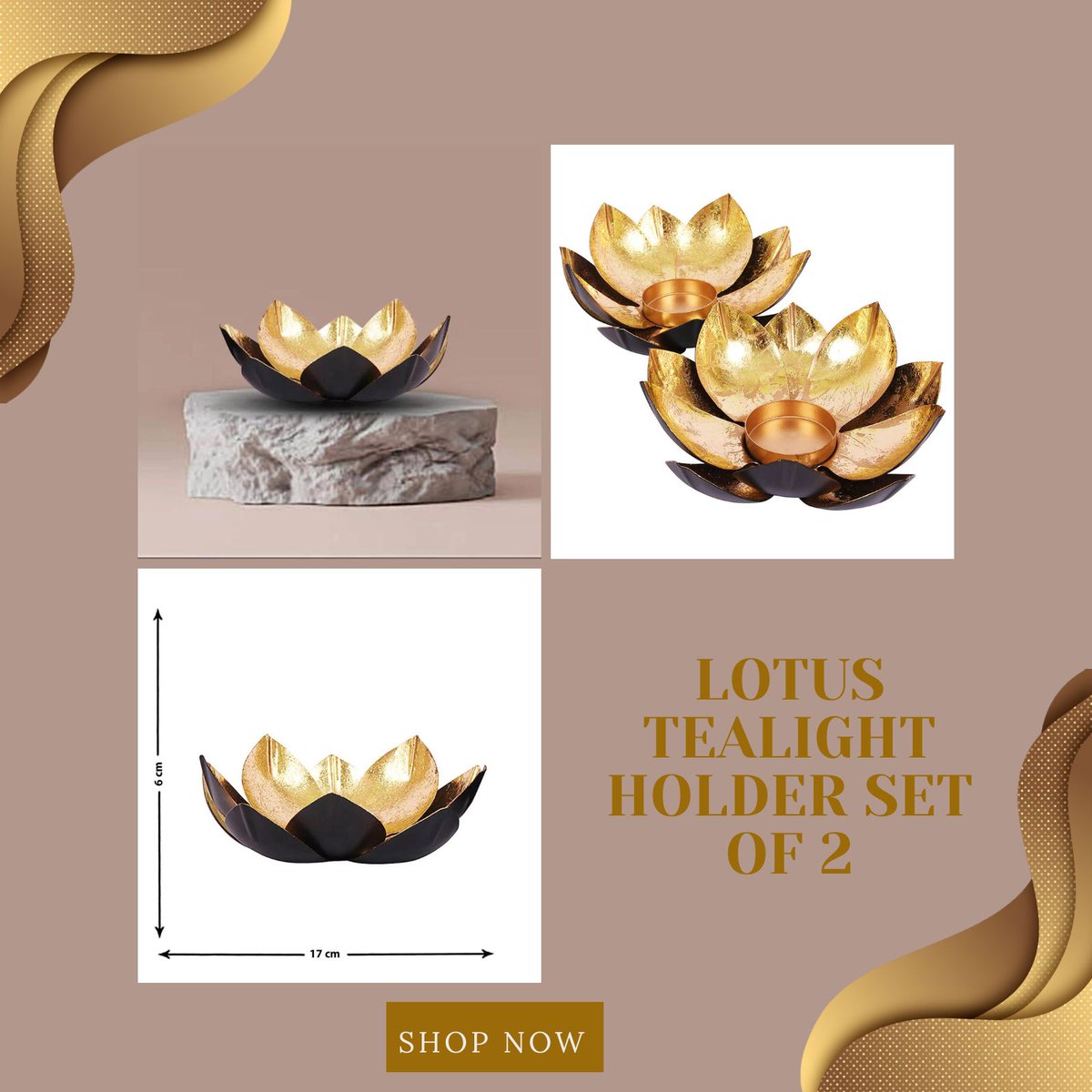 Indiankarigary's tweet image. LARGE SHIMMER LOTUS TEALIGHT HOLDER SET OF 2
A quaint design to brighten up your homely environment, is this gold t-light holder from Indian Artisans. Website Link : indian-artisans.com
#shimmer #tealight #lightholder #holder #largershimmer #light #brightness #candles #glow