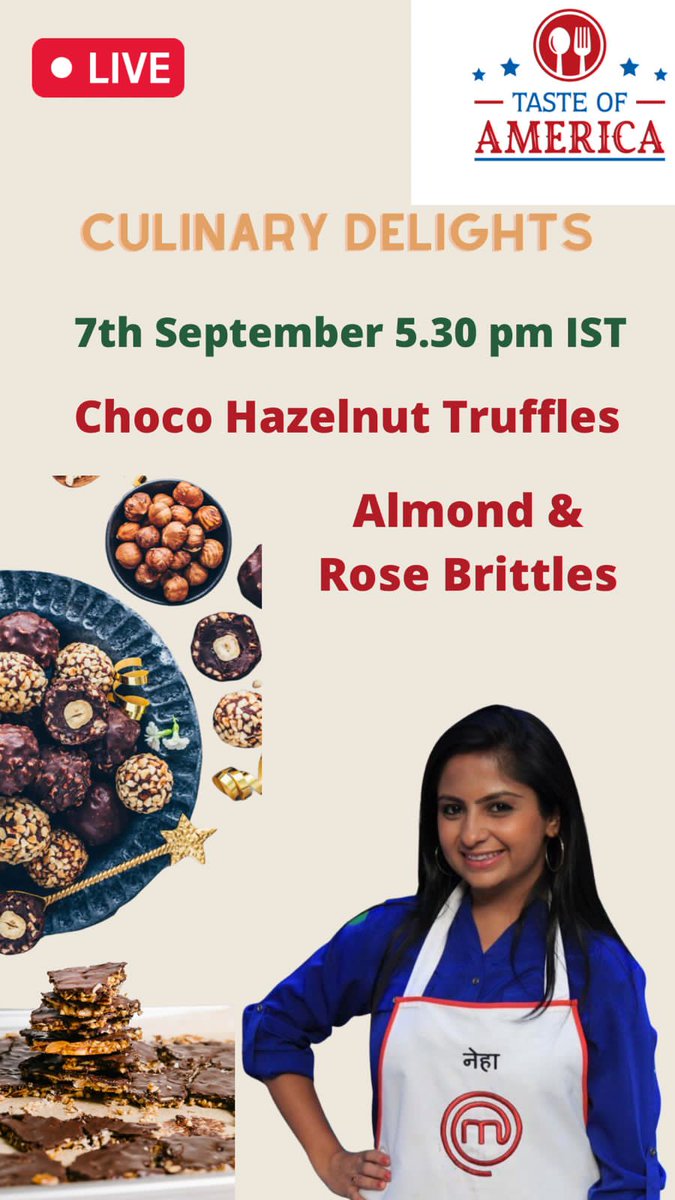 USDAIndia's tweet photo. This Ganesh festival, #USDAIndia & Chef @nehadeepakshah are excited to present this festive season special #TasteofAmerica Desserts Masterclass showcasing some delightful recipes prepared using high-quality #USIngredients 🇺🇲!
Where: Masterclass on @nehadeepakshah Instagram page! https://t.co/mQVYMjMJGo