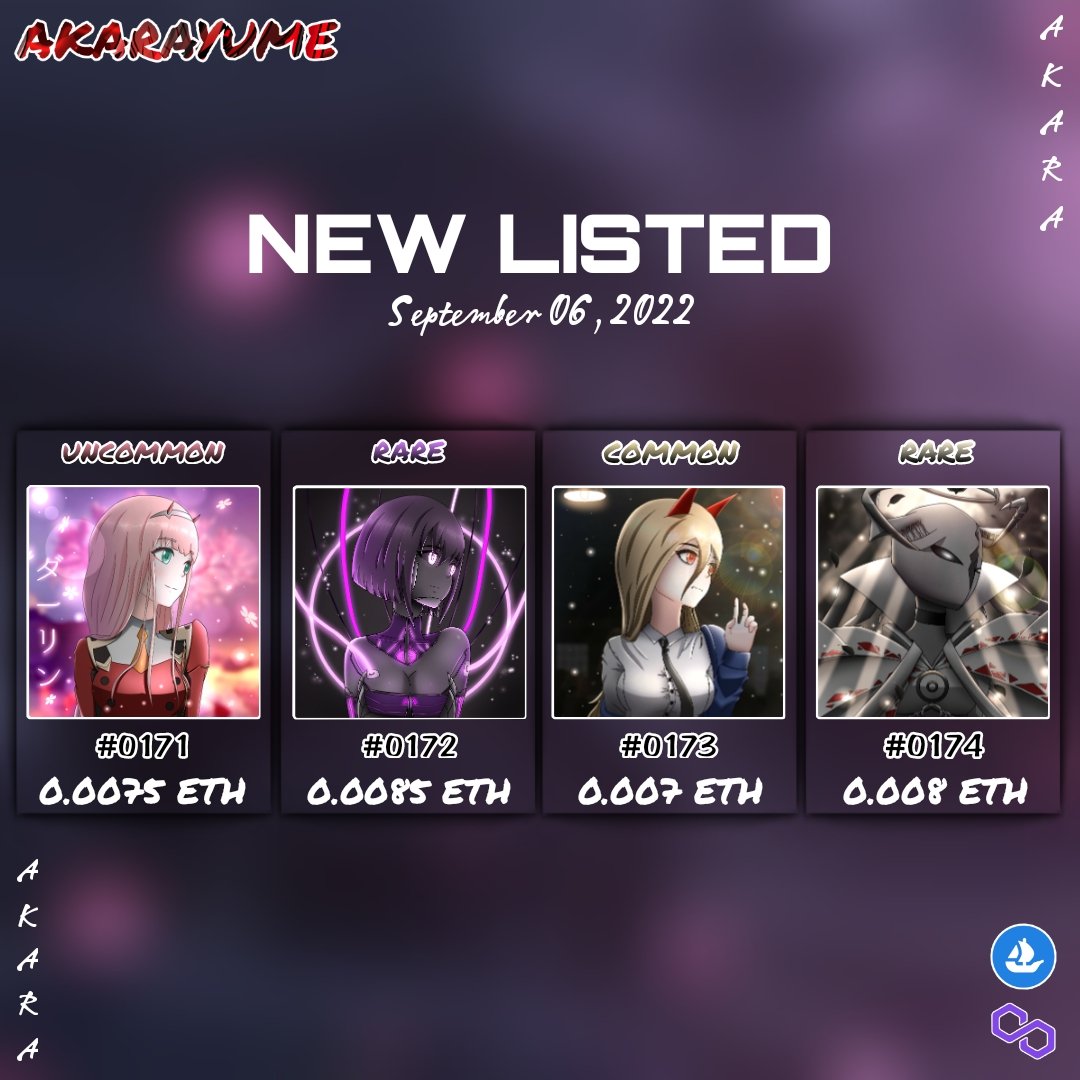 Gn😍 now listed Akarayume #0171-0174
Today we drop 4 AY 😍 because I haven't done the latest drop in a long time🤣
Let's check them on
linktr.ee/akarayume
Thank you, hope you will be the new owner 😍🙏
#NFTs  #NFTCommunity #NFTdrop #nftart #nftcollector #NFTProject #NFTartist
