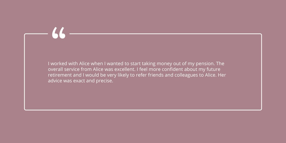 IFA_Alice's tweet photo. Do you want to feel confident about your retirement and receive an excellent service? If so, you’ll be pleased to hear that that’s what I provide. But don’t take my word for it, read what one client said > #qualityservice #investing #femaleadviser https://t.co/ElFLEJyEQL