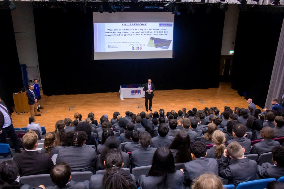 HammersmithAcad's tweet photo. A fantastic first day of secondary school for our new Year 7 students! 

They spent the day getting to know new friends &amp; teachers, &amp; finding their way around the Academy. 

The highlight of the day was our traditional Tie Ceremony and 'Clap Out' at the end of the school day. https://t.co/OgqOCCFLdI