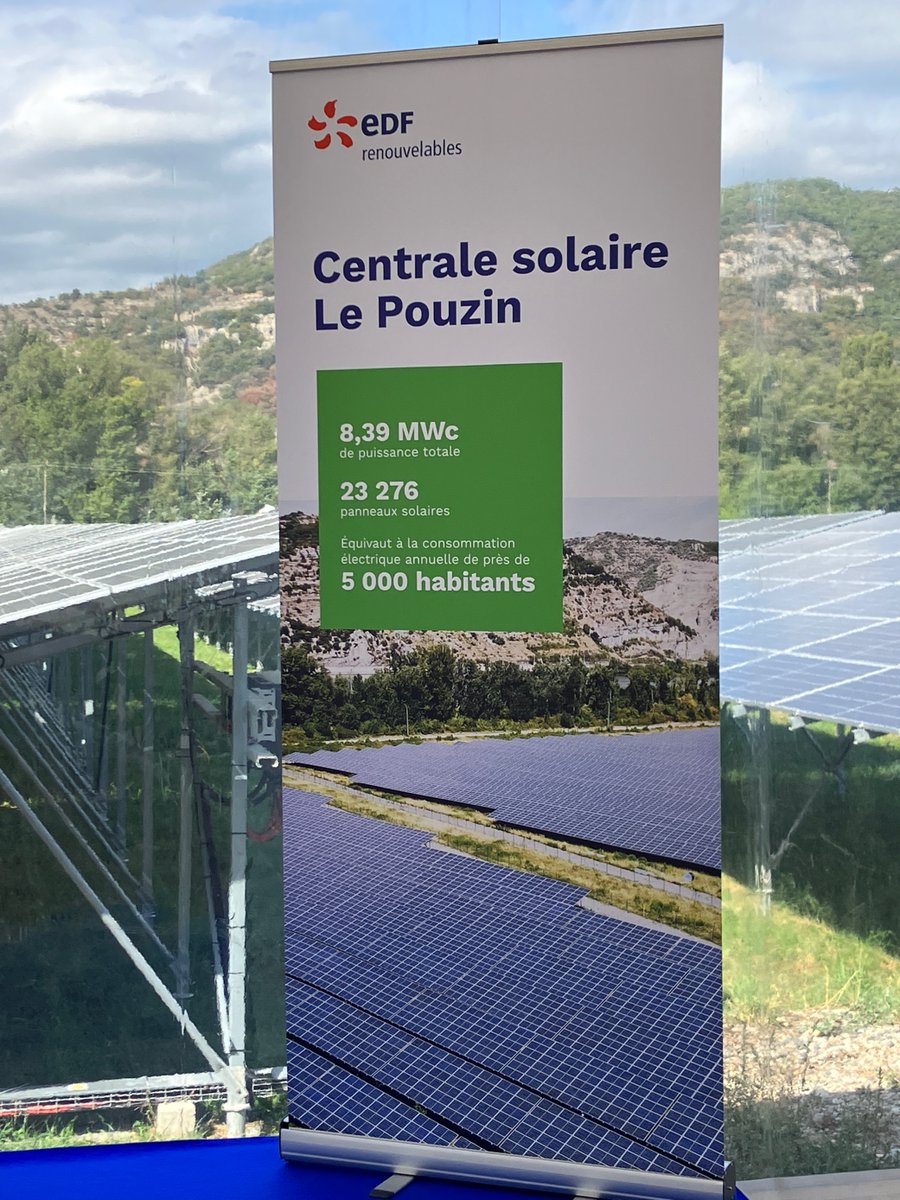 Photowatt's tweet photo. Nous sommes aujourd'hui au côté des représentants @EDFENR_Officiel  pour l'inauguration de la centrale solaire du Pouzin en Ardèche☀️
- 8,39 Mwc de puissance⚡️
- 23 276 panneaux Photowatt 🇫🇷
- 5000 habitants alimentés en électricité toute l'année♻️

#SolarEnergy #renewables https://t.co/6BAHSai8c2