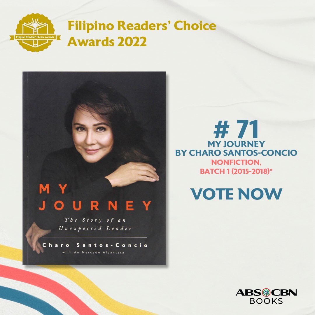 starmagicphils's tweet photo. #71 My Journey by Charo Santos- Concio nominated sa Filipino Readers’ Choice Awards 2022!  Show your love and support by voting at this link https://t.co/9krrt1vilA  #frca2022  #abscbnbooks https://t.co/GpOYVLkiUn