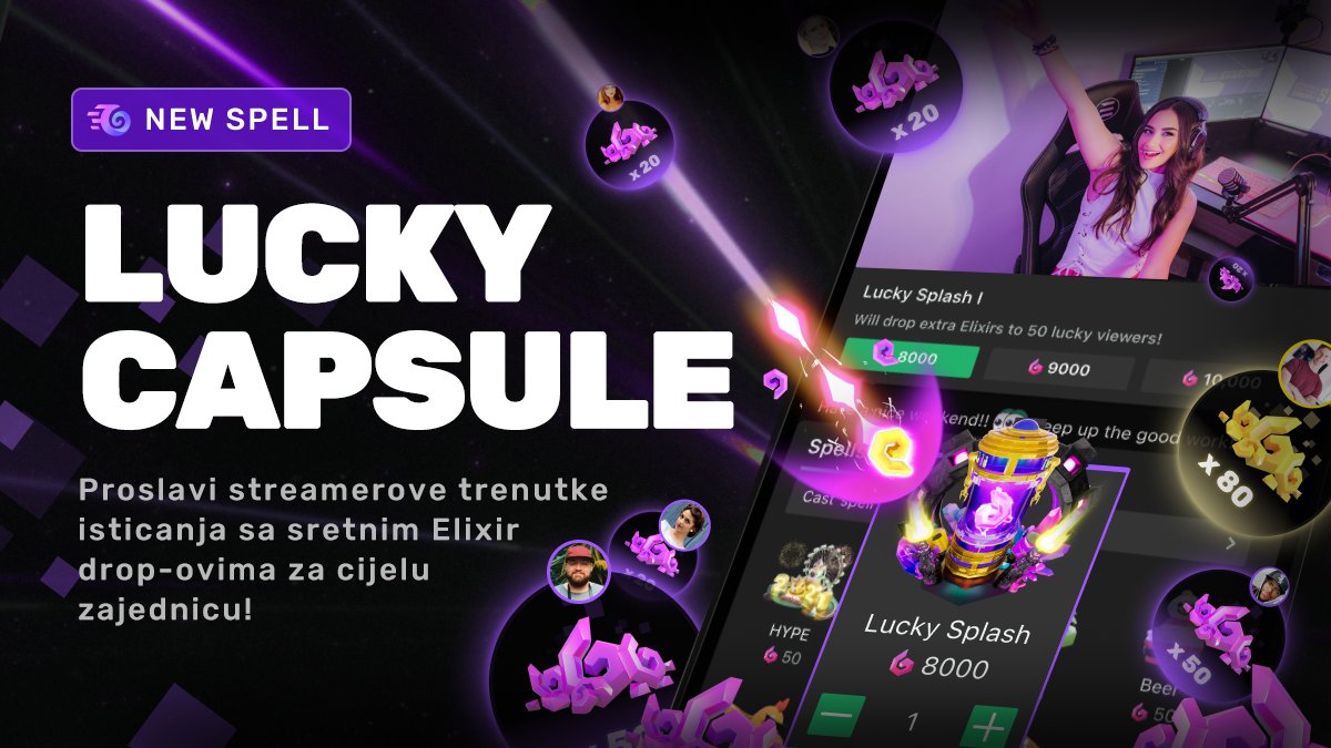 Novi Spell je upravo izašao!
Predstavljamo Lucky Capsule: kada se baci, uz streamere koji dobivaju Gemove, Trovo će nagraditi dodatne Eliksire online gledateljima. Svatko može okušati sreću klikom na kapsulu i vidjeti hoće li osvojiti Elixir nagrade!

🔗cdn.trovo.live/page/events.ht…