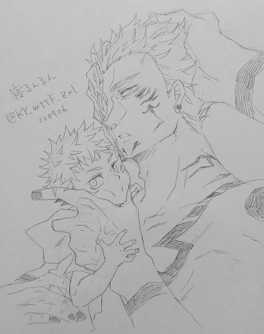 今諸事情あってお絵描きができないのだけどアナログならいけると気付いたので生前宿虎らくがき 