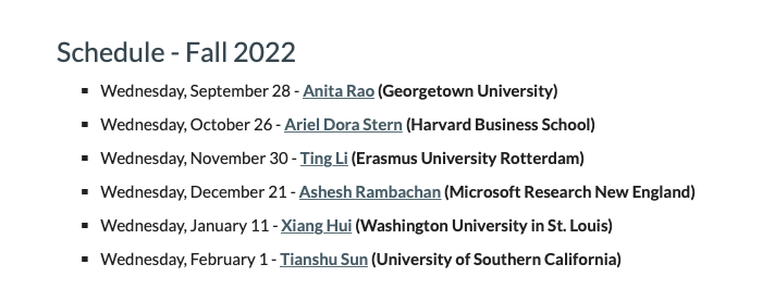 🚨We're excited to announce:🚨

#VIDEseminar continues this Fall, once per month, with a fantastic group of speakers.

🔜 First up: Anita Rao <a href="/msbgu/">Georgetown McDonough</a> on *Wednesday*, September 28, 11am New York, 5pm Berlin time.

Open to anyone, for access and schedule see: digitalecon.org/seminar
