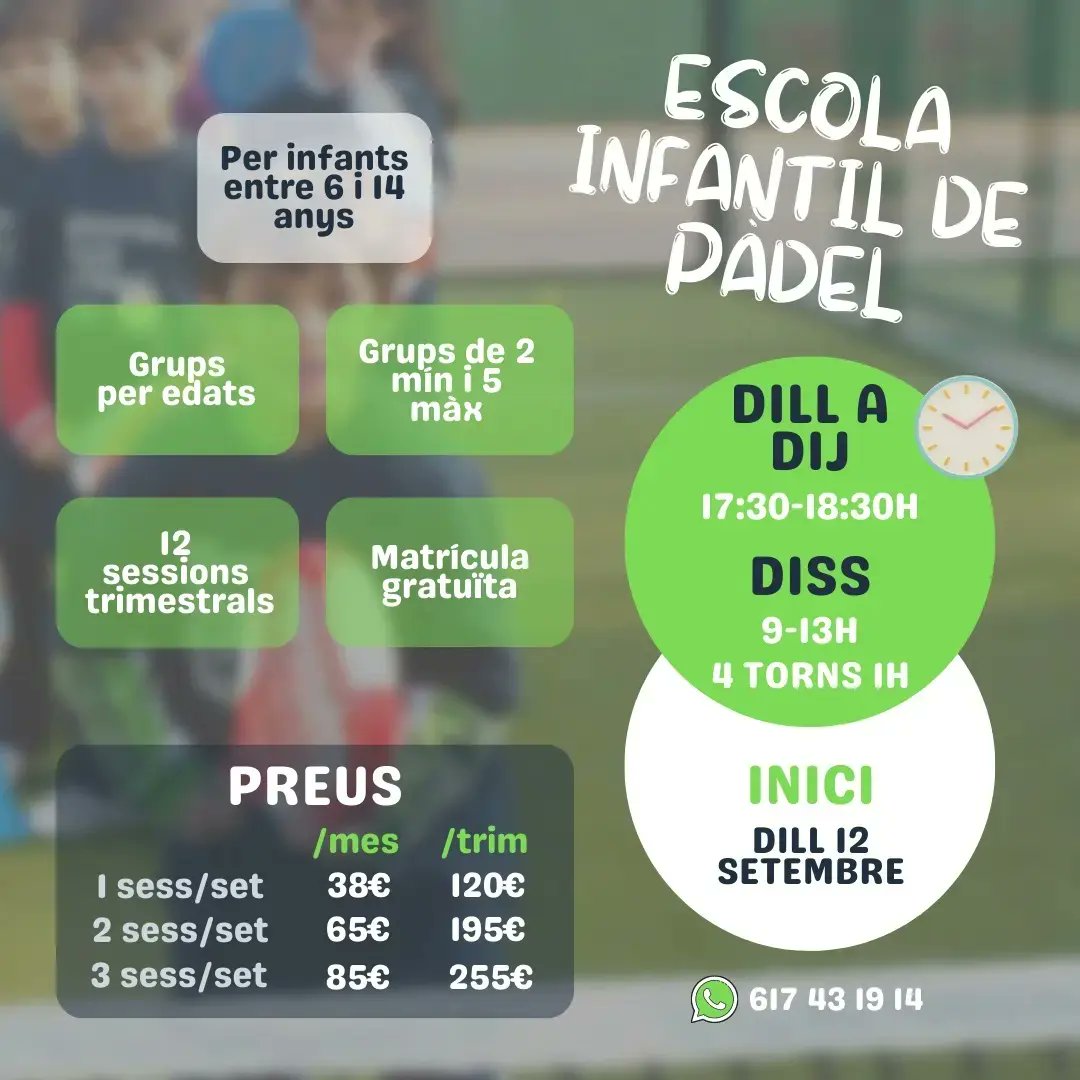 ✍️ INSCRIPCIONS OBERTES!!

Emplena el formulari d'inscripció des d'aquest enllaç! 👇👇
forms.gle/suWNhrSC381zK8…

Tens dubtes? Contacta'ns!
☎️ 93 865 46 95
📱 617 43 19 14
📧 info@elpasqualet.com

#padelpasqualet #escolainfantil #padel #campingelpasqualet #extraescolars #esport
