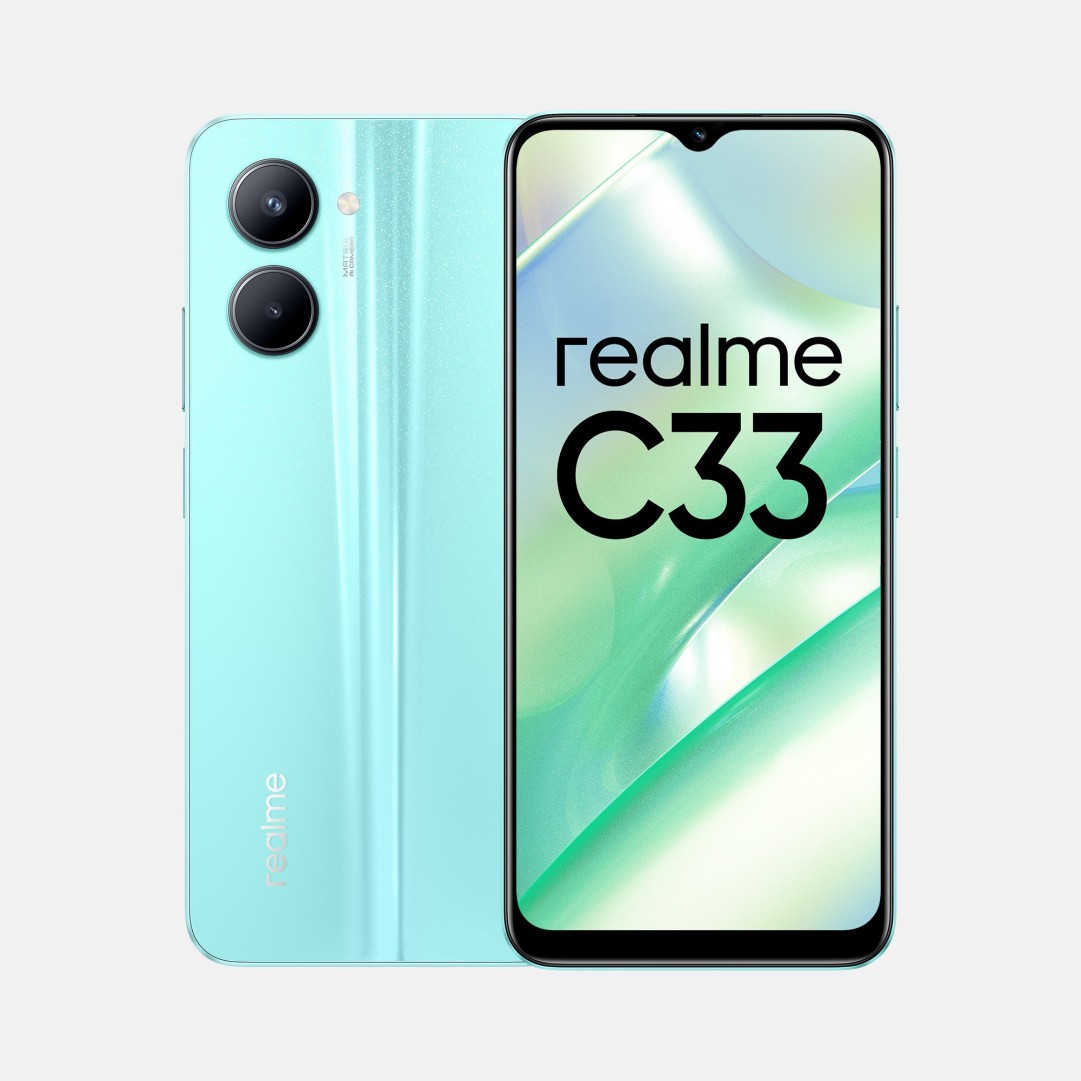 #RealmeC33 launched in India 6.5' HD+ IPS LCD📱 720×1600 Pixels 60Hz/120Hz 400Nits Side FS UniSoc T612 50MP Main+0.3MP Depth 📸 5MP🤳 5000mAh🔋;10W Fast ⚡ WiFi 5;Bluetooth 5.0 LPDDR4X;UFS 2.2 Mono🔊 3.5mm Jack 8.3mm 187g Android 12;Realme UI R 3/32GB - ₹8,999 4/64GB - ₹9,999