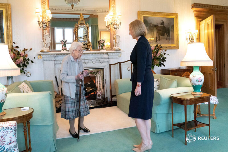 Reuters's tweet photo. Truss, the fourth Conservative prime minister in six years, flew to the royal family’s Scottish home to be asked by the 96-year-old monarch to form a government. She replaces Boris Johnson, who was forced to quit after three tumultuous years in power https://t.co/DC08wZGSb9
