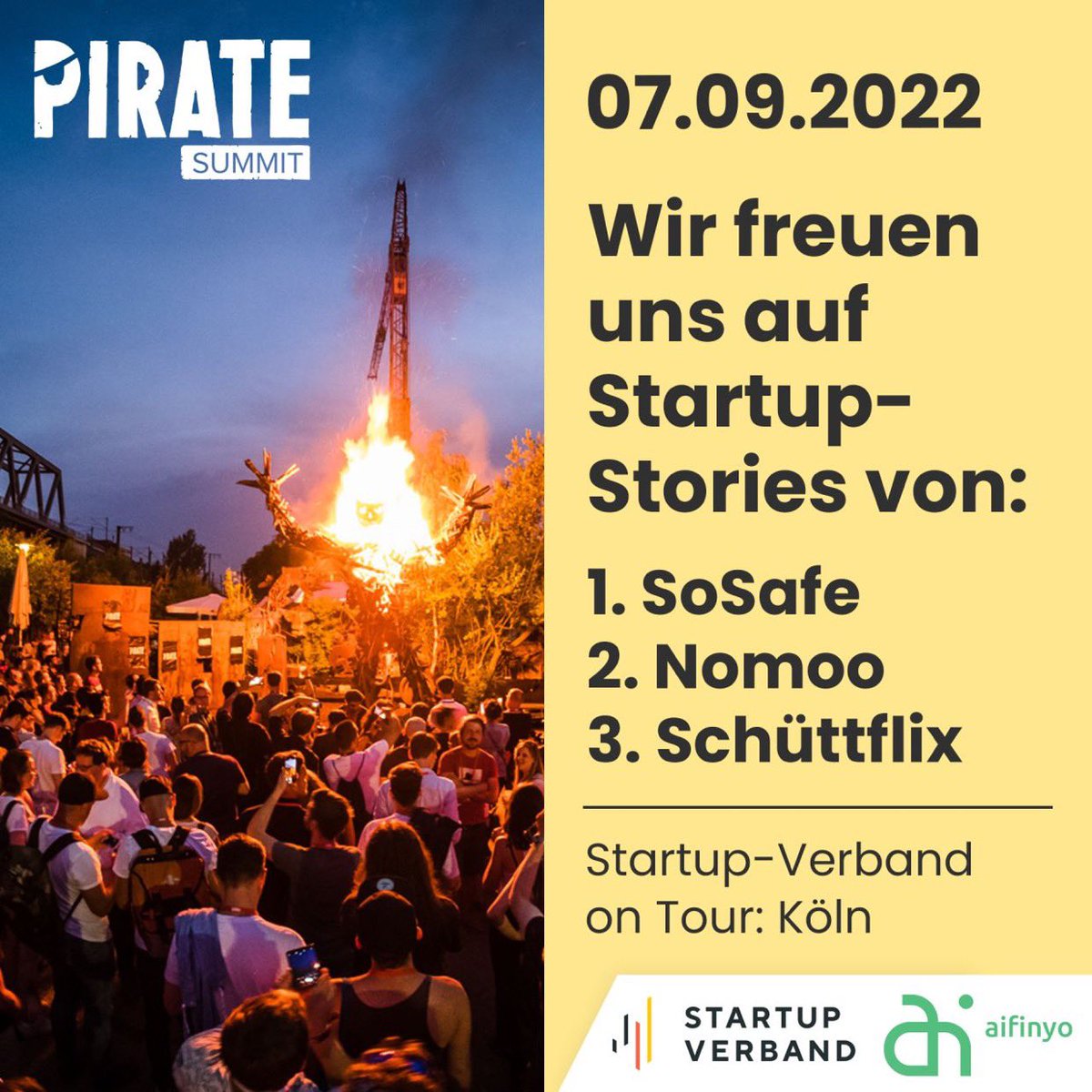 Sophia_Tran's tweet photo. 🏁 Morgen sind wir mit #StartupVerbandonTour ab 16 Uhr beim @PIRATEsummit in #Koeln!
🚀Lernt den @StartupVerband und die Gründer:innen von @SoSafeSecurity, #Nomoo und #Schuettflix kennen!
🎟️ Jetzt noch schnell anmelden: https://t.co/ZF1Tprq0AX #startups #PirateSummit #nrw https://t.co/FzmaHsAmYg