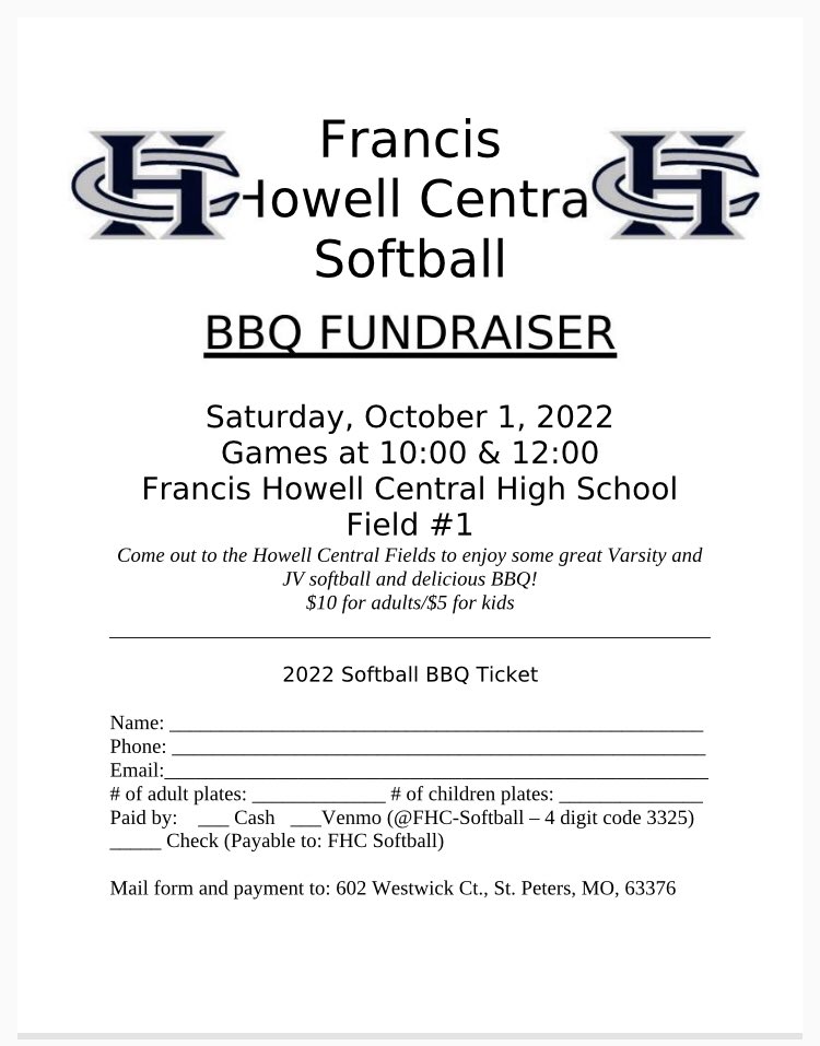 jennyhoshaw's tweet photo. Hungry 😋 FHC Softball is hosting their 1st Annual BBQ on 10/1. Plus you can watch both JV and Varsity 🥎take on Jackson HS!! Love 💗 to see our FHC Softball Alumni. Would like to recognize them between games!! Details 👇 @FHCSpartanSB @FHCAD https://t.co/UdEe1PxmqP