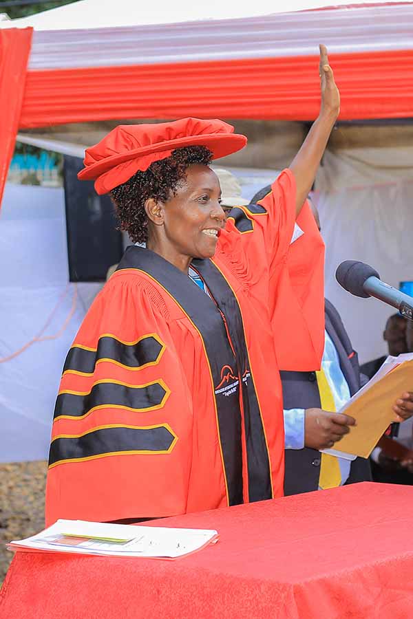 Dr. Mary Mukokoma, University Council chairperson taking oath of office on inauguration ceremony that took place on 15 August, 2022