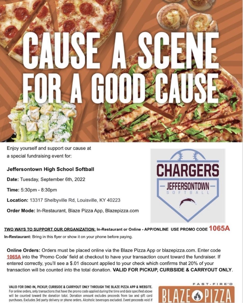 Jeffersontown High on Twitter: "Support JHS Softball by visiting Blaze Pizza  in Middletown tonight from 5:30-8:30! Be sure to show this picture when you  pay! ⚡️🥎🍕 https://t.co/GnQ2bUAsqX" / Twitter