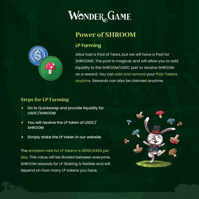Polygon_Space1's tweet photo. 🚀 @Wonderdotgame will provide the initial liquidity to start the LP in @QuickswapDEX for its #Shroom token

🚀 #Wondergame is also launching $SHROOM/ $USDC pair for LP staking.

🔽INFO
https://t.co/8WSdKcrc9Q https://t.co/EmKUg590j3