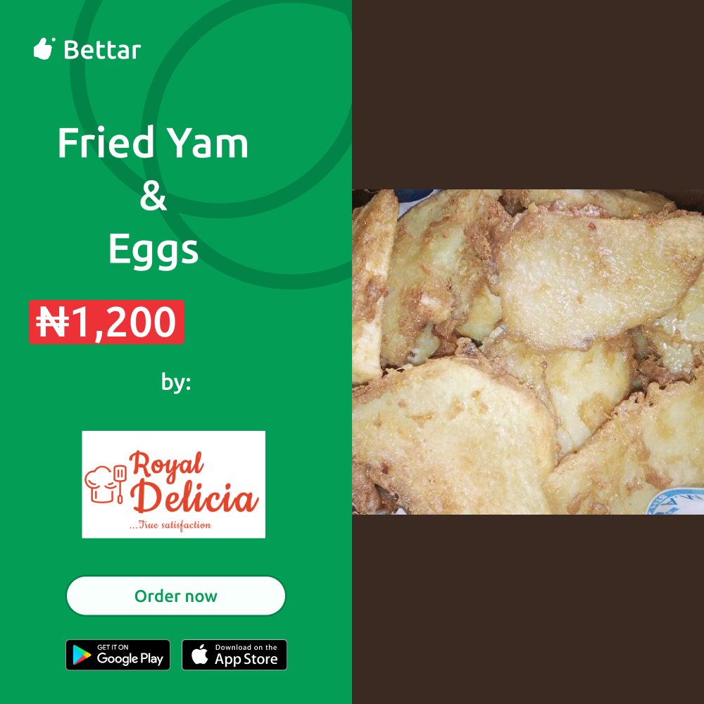 BettarApp's tweet photo. Yummy 😋 Egg Fried Yam 🥙
Enjoy delicious 😋 egg fried yam from Royal Delicia delivered 🛵 to your doorstep within minutes ⏰.

Order Now 🛒
📱 https://t.co/MMxbwV39kL

#BettarApp #bettarfood #tuesdayvibe #TuesdayMotivaton 
#FoodTruckBattleSS2xTEN #Food #fooddelivery #Foodie https://t.co/RffFfBQKSR