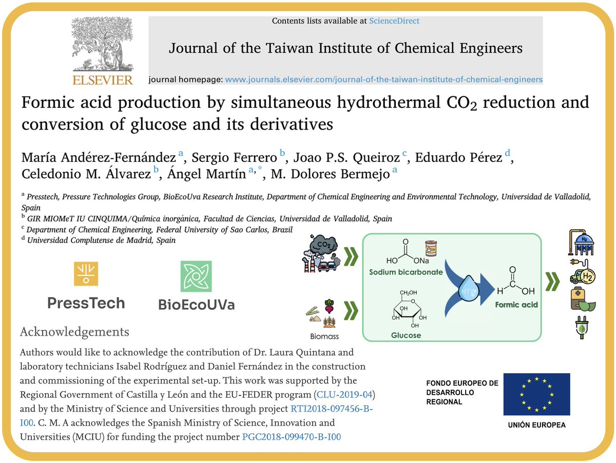 BioEcoUVa's tweet photo. 📰 NEW PAPER | "Formic acid production by simultaneous hydrothermal CO2 reduction and conversion of glucose and its derivatives"

➡️https://t.co/vTP7CDK4HS

#SubcriticalWater #NaHCO3 #BiomassConversion #AceticAcid #LacticAcid https://t.co/6BCKVHiuZn