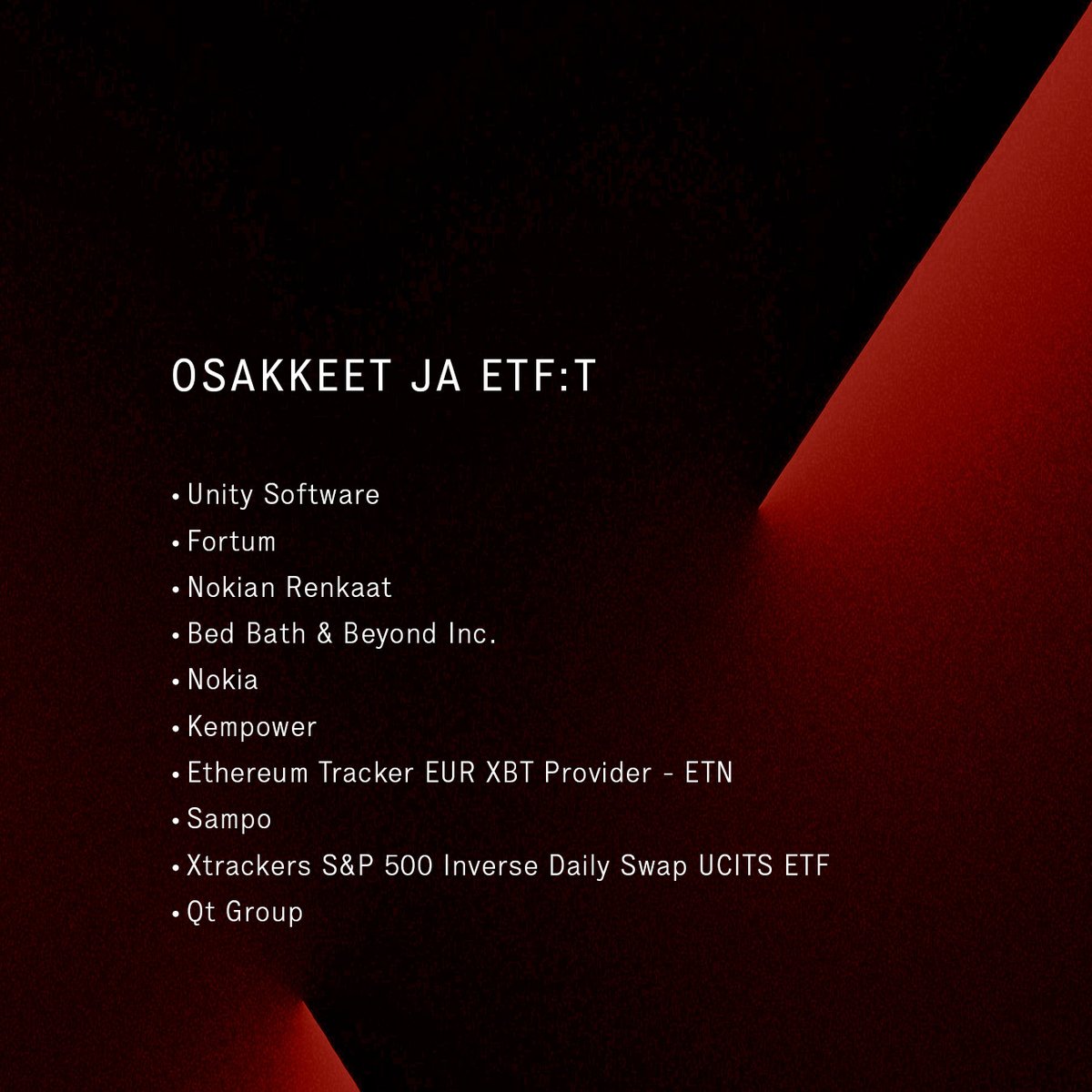 mandatum_trader's tweet photo. Mitkä kohteet kiinnostivat sijoittajia elokuussa? 🔍 Katso nyt Traderin vaihdetuimmat sijoituskohteet listattuna satunnaisessa järjestyksessä elokuun alusta lähtien.

#Trader #Mandatumtrader #sijoittaminen #osakkeet #etf #optiot #futuurit https://t.co/DGgIlMrHPC