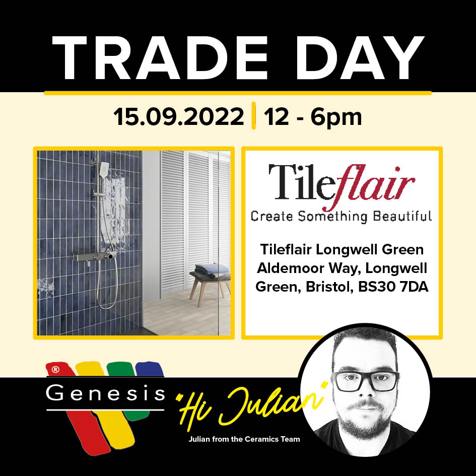 GenesisAPS's tweet photo. Join @julianmylesgenesis from our ceramics team with @tileflairtrade today!
We will be on-site from 12 to 6pm showcasing all our best bits.
Looking forward to a great event. Postcode - BS30 7DA.
#genesisglobalsystems #tileflair #tiles #traders #ceramics #tilers #tiles https://t.co/hbpAkJ9QD2
