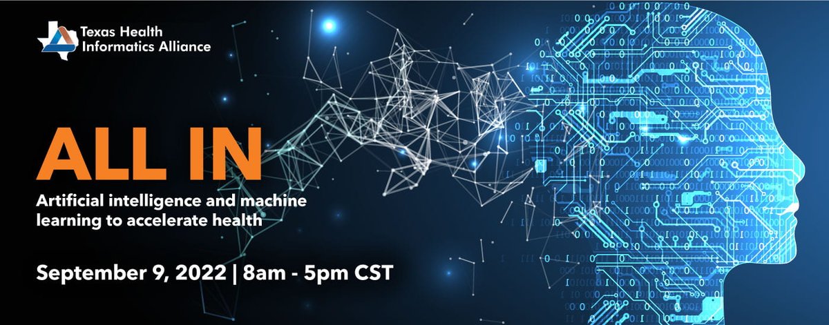 AIM_AHEAD's tweet photo. The Second Annual Texas Health Informatics Alliance Conference (#THIAC) will be hosted FRIDAY, Sept. 9th, from 8am-5pm CST at @utarlington. Be sure to register and take this opportunity to collaborate and share the important work in #HealthInformatics!
https://t.co/qNZ7JZv45L https://t.co/J5xQASvbaM