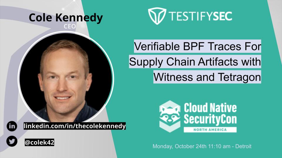 Have you ever wondered how to inventory all the dependencies in a software build?

In this talk, I will showcase how end users can create and use #BPF traces to minimize #CVE false positives and negatives with <a href="/witness_dev/">Witness</a>  and <a href="/ciliumproject/">Cilium</a> #tetragon 

sched.co/1AOie