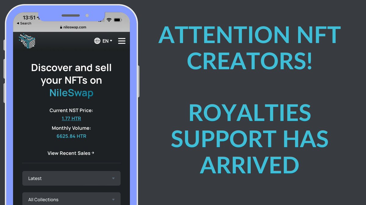 GM, <a href="/HathorNetwork/">Hathor Network</a> 💙

NileSwap now supports #NFT Royalties

If you're a creator and want to learn how to utilise Royalties please check out Hathors official article on the new Metadata standard below.

👉🏻bit.ly/3xrLEiT

$HTR