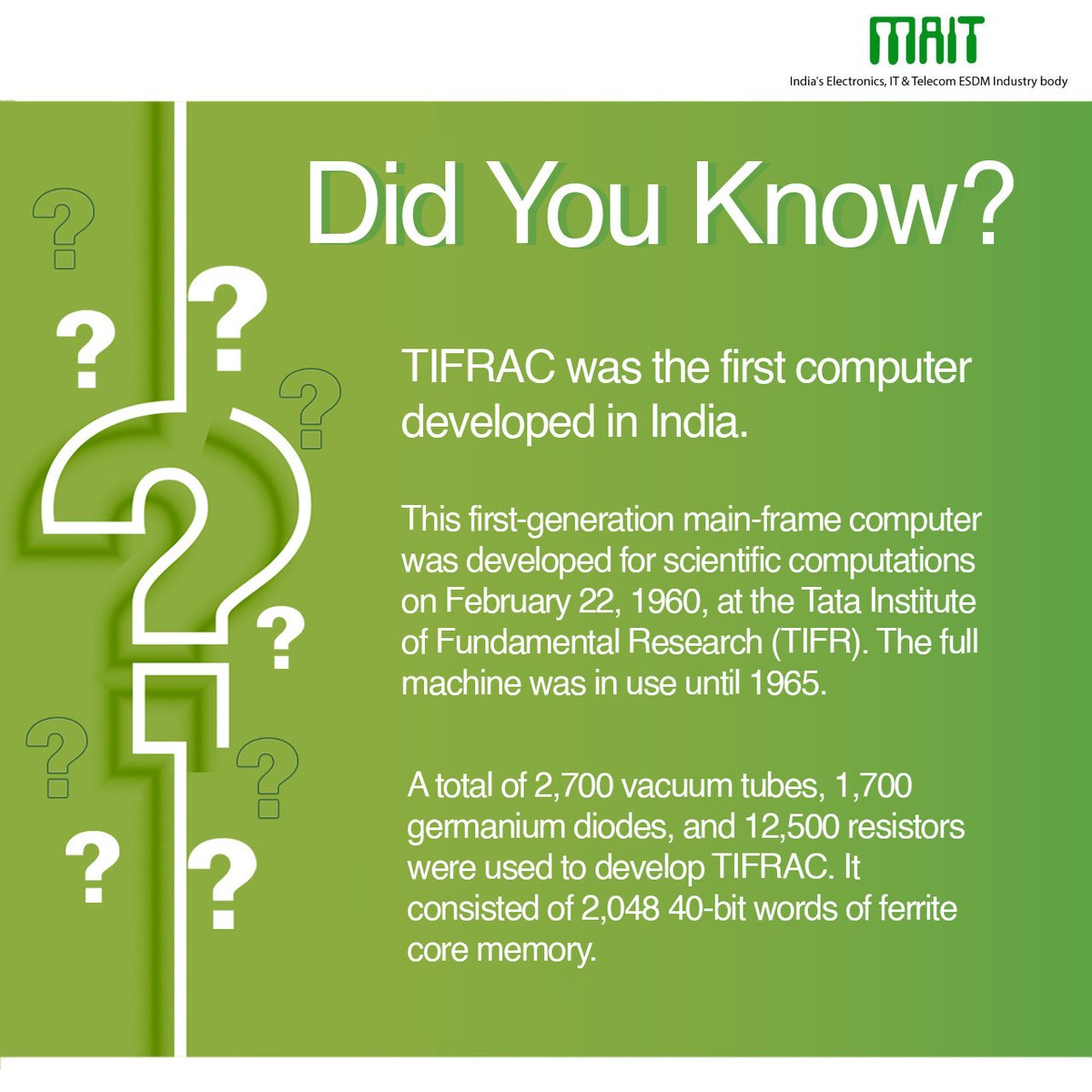 followmait's tweet image. #MakeInIndia #IndianComputer #IndigenousComputer #TIFRAC #DidYouKnow #RajKumarRishi #AmritJiwan