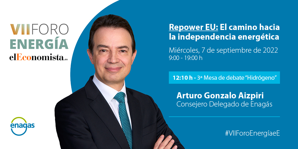 enagas's tweet photo. Mañana en #VIIForoEnergíaeE nuestro CEO @AGonzaloAizpiri debatirá junto a directivos de Madrileña Red de Gas @Redexis @ExolumGroup @EY_Spain @Reganosa @nedgia y Nortegas sobre el actual contexto energético y las oportunidades que ofrece el #hidrógeno.

✍️ https://t.co/Ljz0v7OuiC https://t.co/3E8vFzUyEz