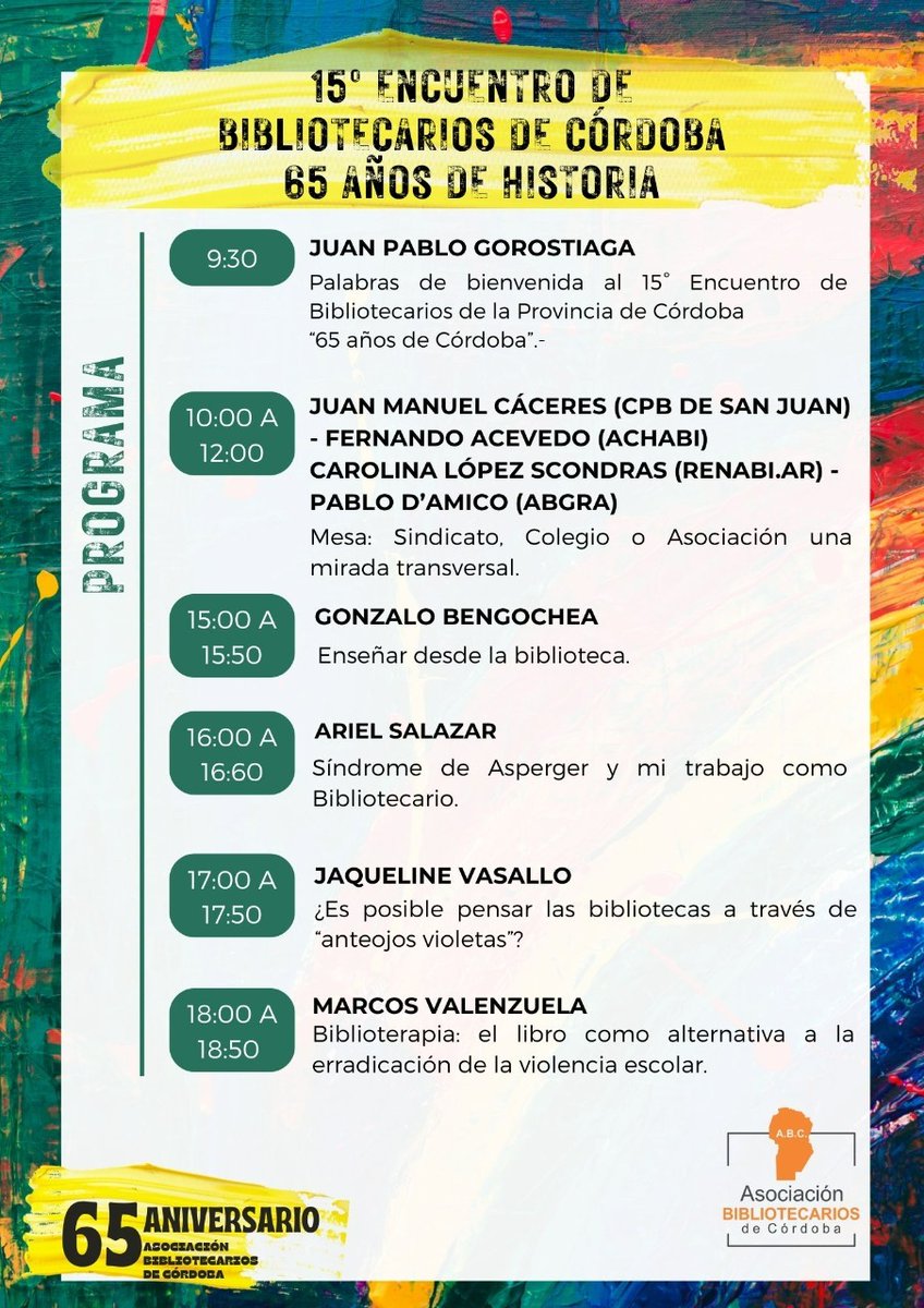 abc_cordoba's tweet photo. 📌[PROGRAMA 12/09]👉15° Encuentro de Bibliotecarios de la Provincia de Córdoba "65 años de historia"📙📚📖🇦🇷
✍️Formulario de Inscripción: https://t.co/PFb833RWou
💻📲Toda la Información del Encuentro: https://t.co/dly4JYwXnq
#encuentrodebibliotecarioscba #Abibcor #Cordoba https://t.co/s5oO9rc25Q