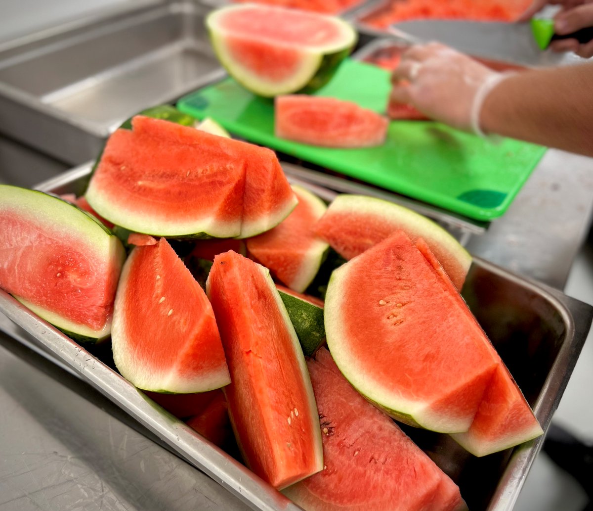 mowglv's tweet photo. Just like summer, watermelon season isn't over yet! Fresh from the farm, today we are chopping up this sweet &amp; tasty fruit as a special treat for our clients. Did you know that watermelon is excellent at helping to keep you hydrated since over 90% of the fruit is water?! https://t.co/Du8kSPpZF1