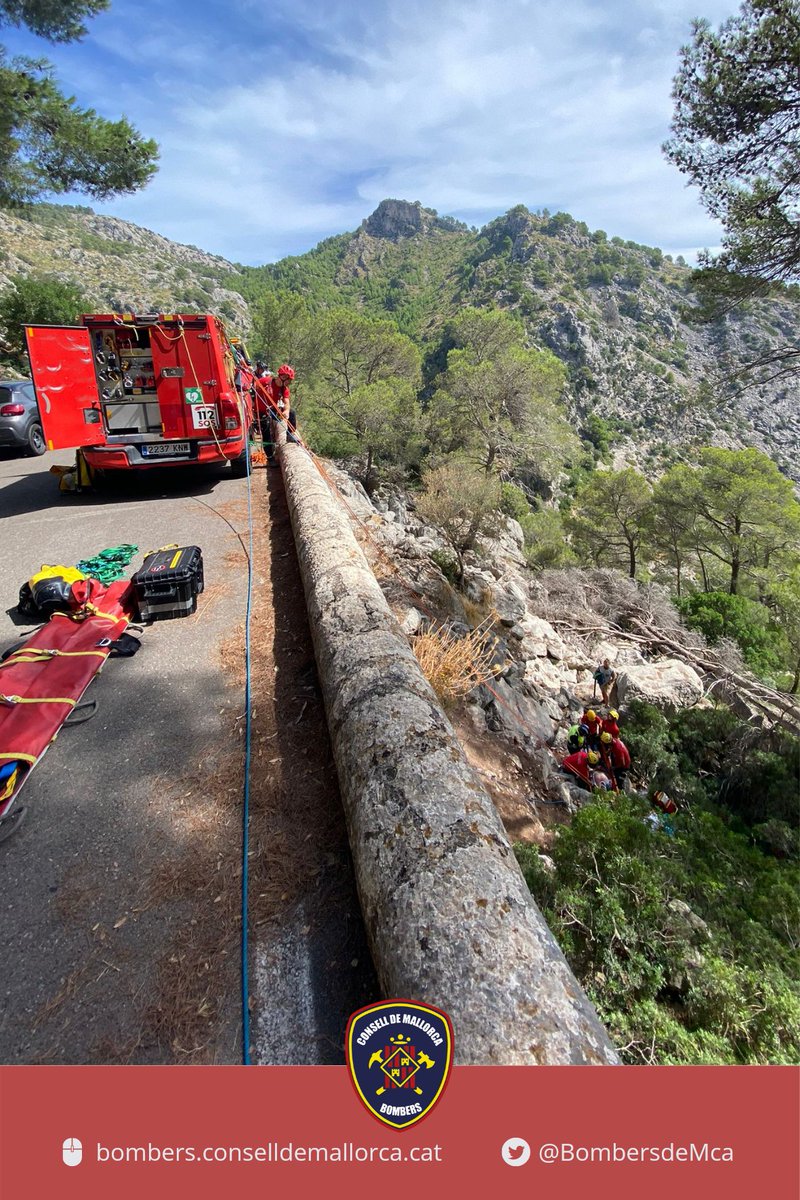 BombersdeMca's tweet photo. Rescat simultani:
-Porteig amb lesió al turmell al Castell d'Alaró, #GRMInca.
-Rescat d'un ciclista a vorera de carretera amb múltiples lesions. Ha caigut d'uns 8 metres a prop del Coll de Sa Batalla, #ParcSóller i 2 bombers #ParcInca. https://t.co/FYyJrpuwrk