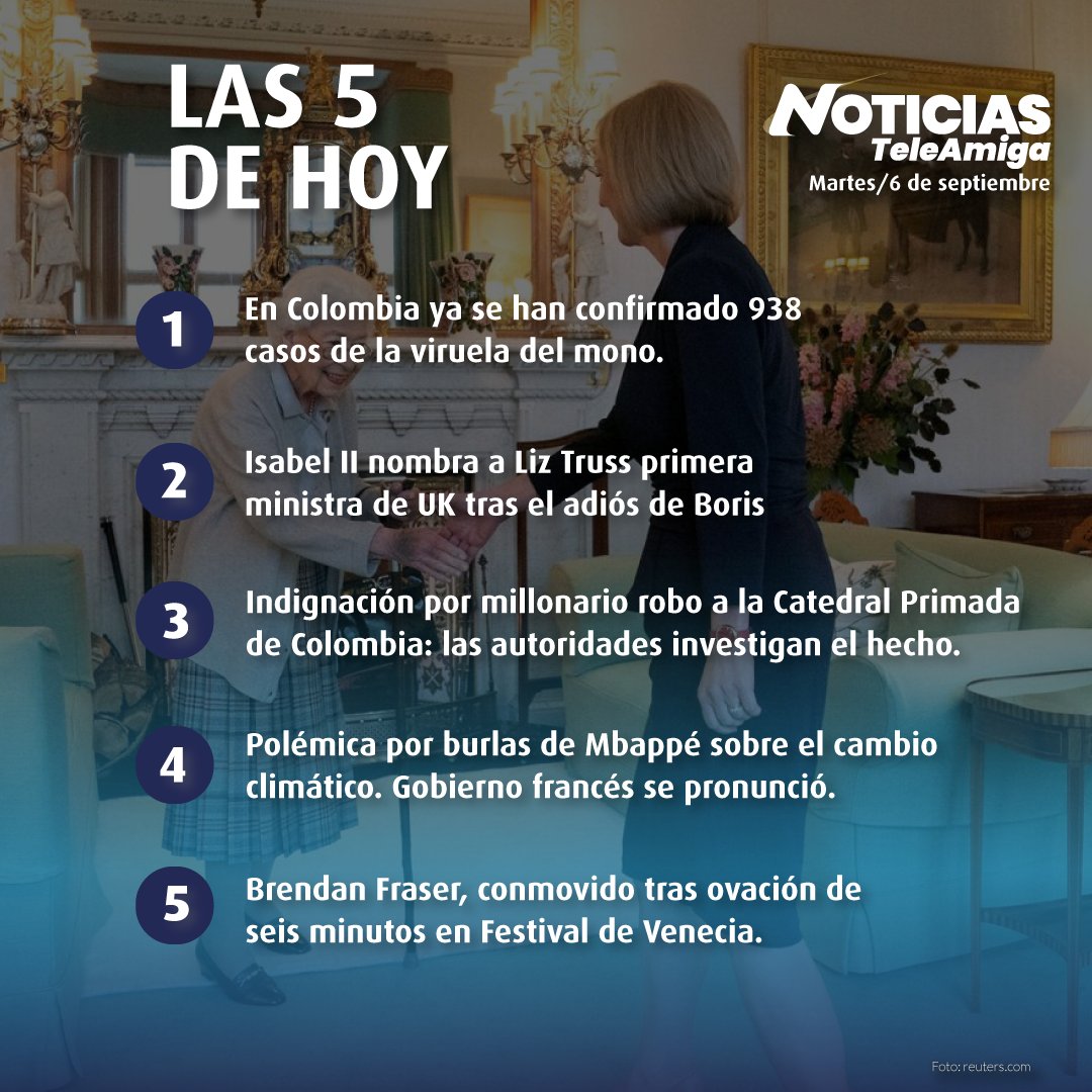 Canalteleamiga's tweet photo. 🎬 Estos son los hechos más importantes de hoy martes #6DeSeptiembre de 2022
La ampliación de estas y otras noticias en nuestra emisión central de lunes a viernes a las 6:30 p.m. y en nuestra señal en vivo https://t.co/eb5n2BKWEB
#Teleamiga #Televisión #noticias
#Nacional https://t.co/6lREDXLb0C
