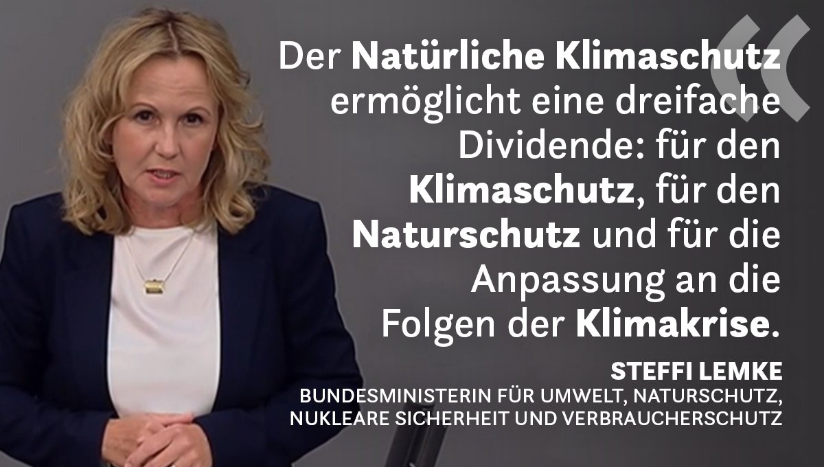 GrueneBundestag's tweet photo. .@SteffiLemke in der #Haushaltsdebatte:
Dieser #Dürresommer zeigt, wie wichtig es ist, #Wasser in der Landschaft zu halten.
Ich freue mich deshalb sehr, dass ich trotz der Krisen das #Aktionsprogramm Natürlicher Klimaschutz starten konnte 👇. https://t.co/6LUXBqlJr2