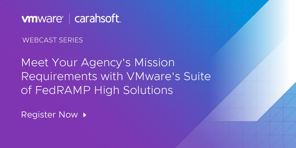 WJones_VMware's tweet photo. 3 @VMware solutions hosted on @AWS_Gov Cloud have achieved #FedRAMP High Authorization meaning they're cleared for use on a government-wide scale. Get the inside scoop on these solutions during @Carahsoft's September virtual series: https://t.co/VHGGums3ex https://t.co/VdU03HS3kf