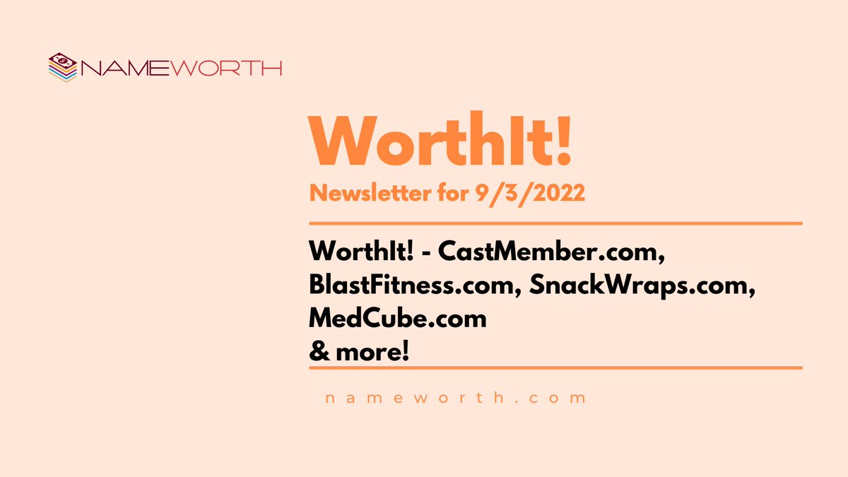 WorthIt! - 42 domains including CastMember․com, BlastFitness․com, SnackWraps․com, MedCube․com

nameworth.com/newsletter.php…

#domains #domainsforsale