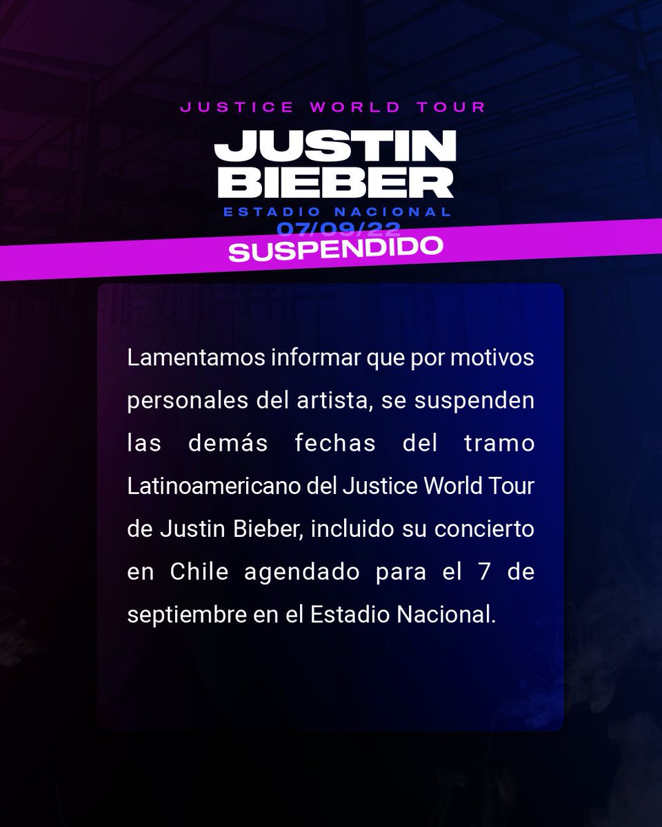 lotusmusica's tweet photo. Información Importante

Concierto de Justin Bieber en Chile es suspendido.
Información sobre el ticket acá. https://t.co/J6RtYxbx6Y