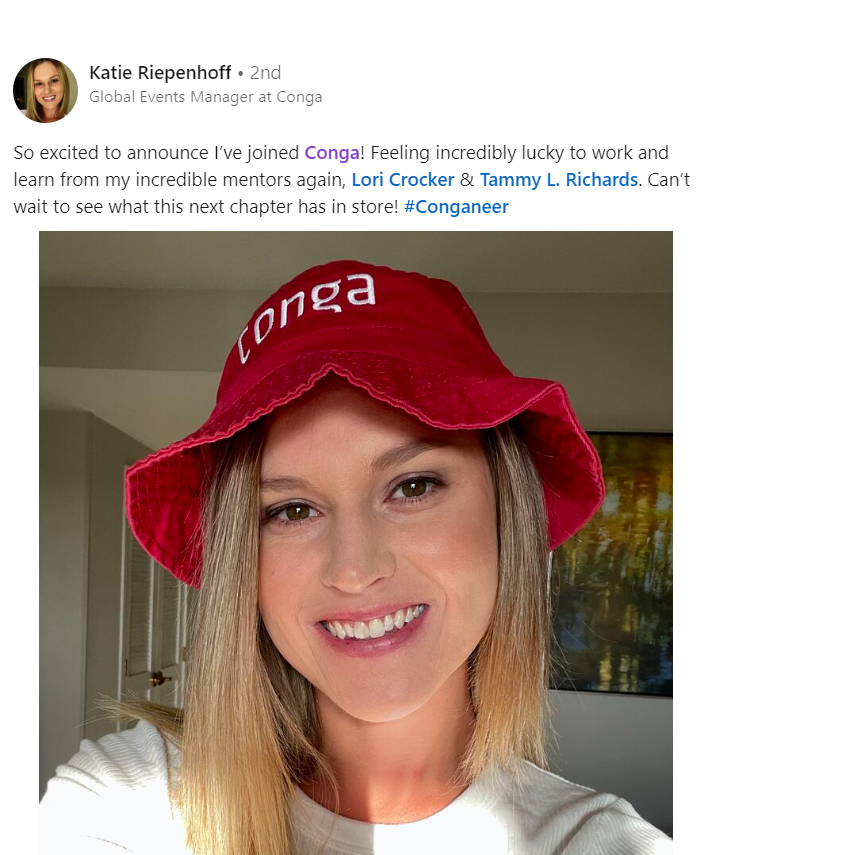 LifeAtConga's tweet photo. Welcome, Katie! 👋 If you're looking for your next role, check out https://t.co/Vrq3AZNjSh. You could be a future #Conganeer! #Techjobs https://t.co/SbETv4aeTv