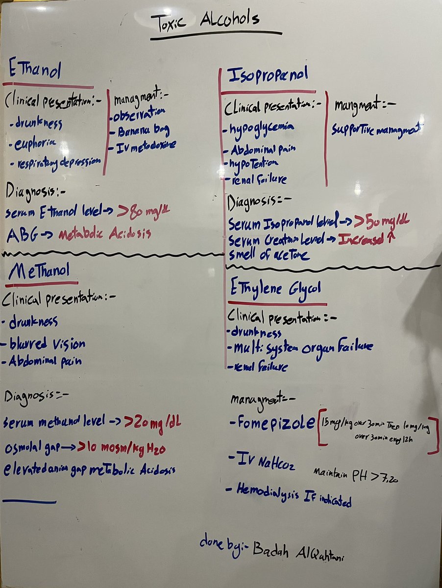 Dr_bda7's tweet photo. Types of toxic alcohols 🛑 @Dr_Kalmulhim #KFU_WhiteBoardTeaching https://t.co/FQk5GTUWvs