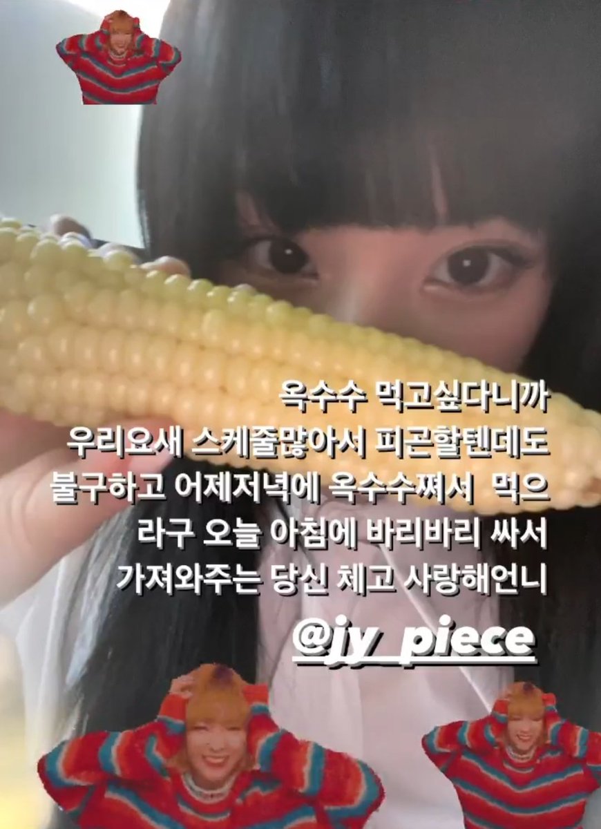 PlCHAESSO's tweet photo. for me, I really like corn! (jyeong 'nnie then asked why) it’s corn! a big lump with knobs! it has the juice!! can’t imagine a more beautiful thing! it’s corn, I can tell you all about it! I mean look at this thing!! when I tried it with butter everything changed! https://t.co/UZhQVgFBgZ