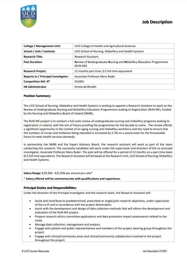 ➡️Job Opportunity: Research Assistant required to assist with Review of Undergraduate Nursing and Midwifery curriculum on behalf of @NMBI_ie. 1 year contract. Visit bit.ly/3TJcNHh #jobfairy #nurse #educationjobs #researchjobs