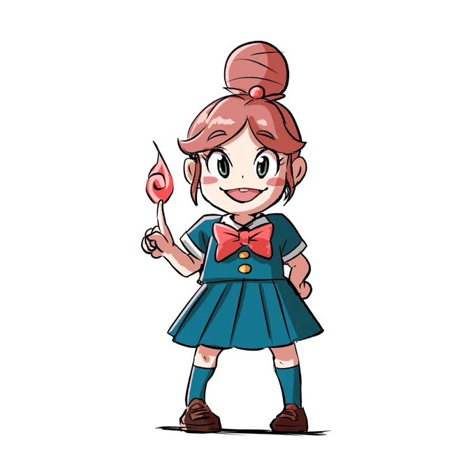 お化けと風鈴 神子 キャラデザ時描いたラフイラスト。他のマンガから来たかのようなキャラにしたい、という鈴木おさむさんからのリクエストをもとに考えました。 